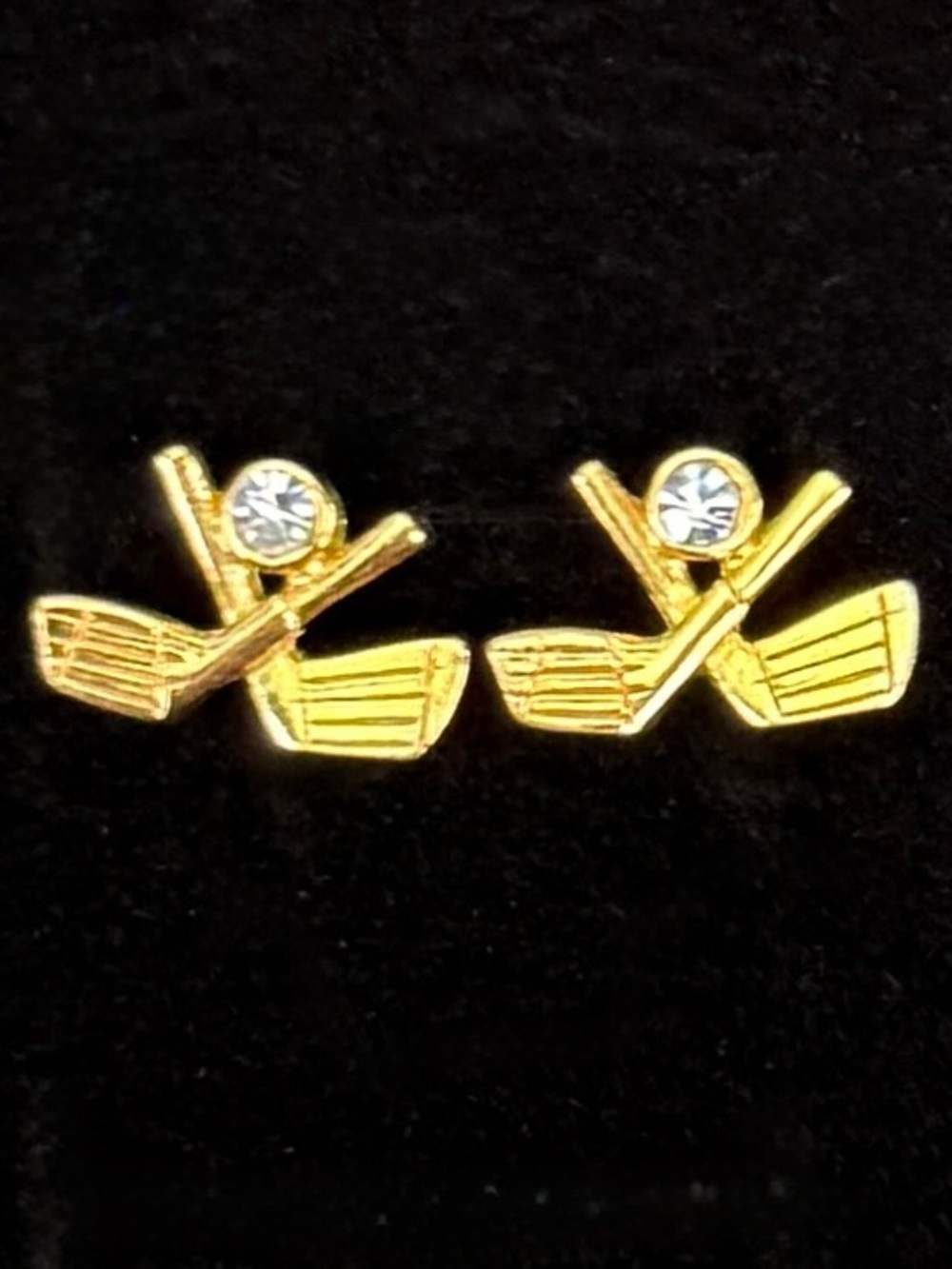 Goldtone Hockey Stick Gold Club Bling Pierced Earrings